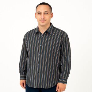Claiborne XL Striped Button-Down Shirt – Gray, Black & White